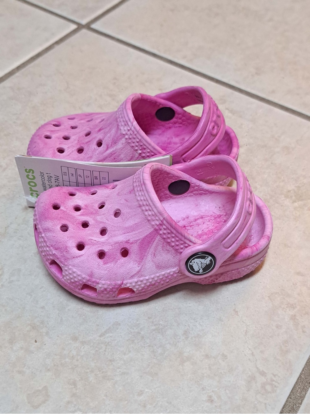 Crocs Classic Pink Watercolor Marbled Clogs - Infant Toddle Kids Size C4